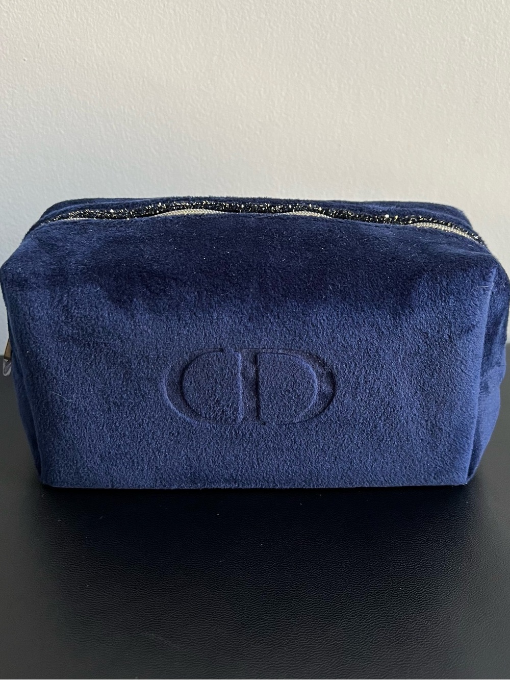 Christian Dior Beauty Navy Blue Velvet Cosmetic Pouch Makeup Bag NEW